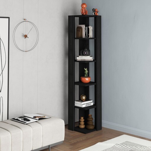 Corp biblioteca, Hanah Home, Nati Corner, 31.8x160.8x31.8 cm, Black Wood