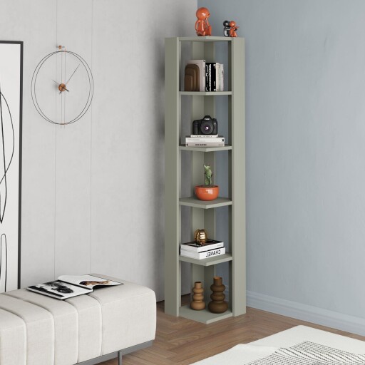 Corp biblioteca, Hanah Home, Nati Corner, 31.8x160.8x31.8 cm, Verde cenusiu