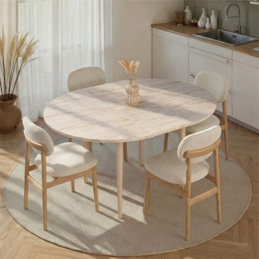Masa extensibila, Nordure, Viona, 100x75x100 cm, Travertin / Stejar
