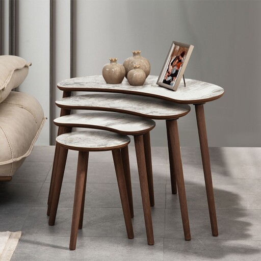 Set masute Nesting 4 piese, Hanah Home, Moon, Alb