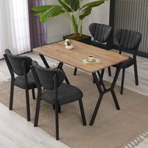 Set masa extensibila si scaune, Hanah Home, Elma, Antracit / Nuc