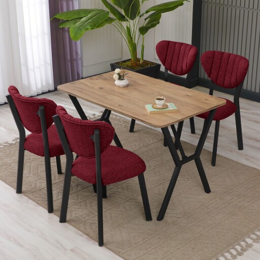 Set masa extensibila si scaune, Hanah Home, Elma, Burgundia / Nuc