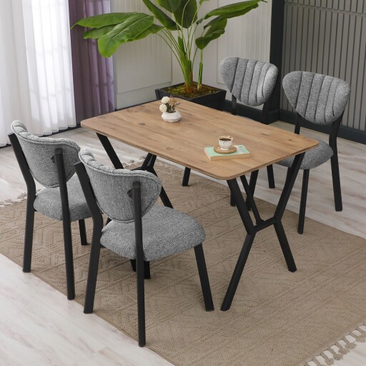 Set masa extensibila si scaune, Hanah Home, Elma, Gri/Nuc