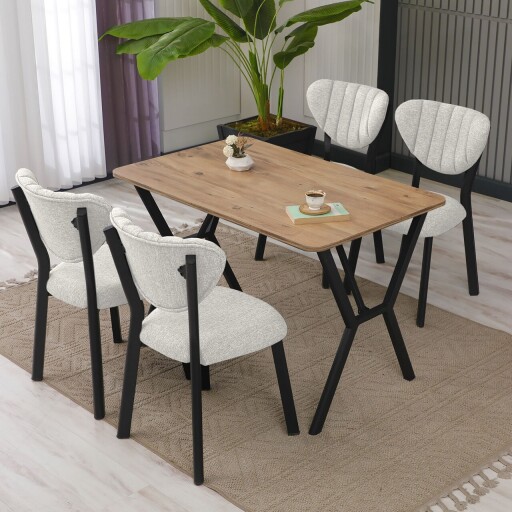 Set masa extensibila si scaune, Hanah Home, Elma, Crema/Nuca