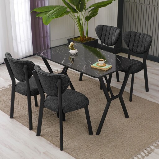 Set masa extensibila si scaune, Hanah Home, Elma, Antracit / Negru