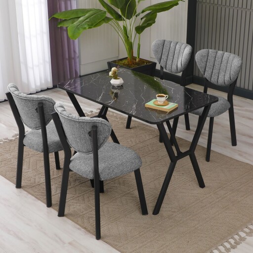 Set masa extensibila si scaune, Hanah Home, Elma, Gri/Negru
