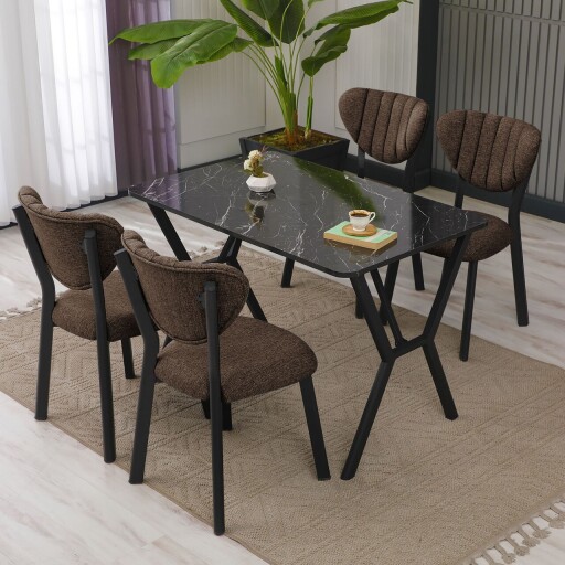 Set masa extensibila si scaune, Hanah Home, Elma, Maro / Negru