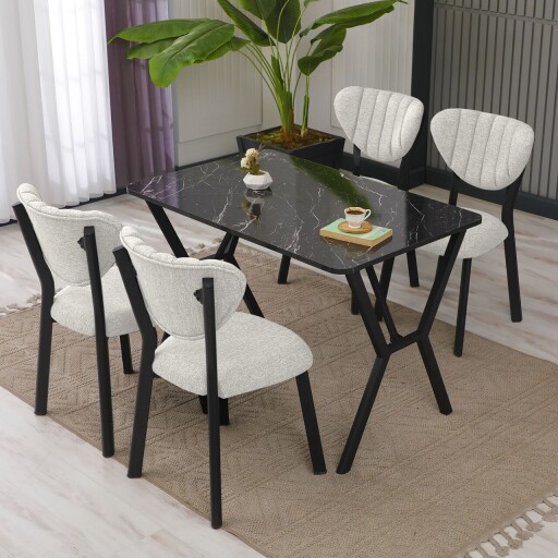 Set masa extensibila si scaune, Hanah Home, Elma, Crem/Negru