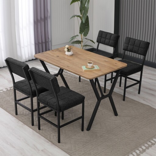Set masa extensibila si scaune, Hanah Home, Dubai, Antracit / Nuc