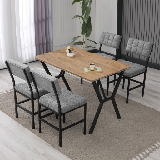 Set masa extensibila si scaune, Hanah Home, Dubai, Gri/Nuc