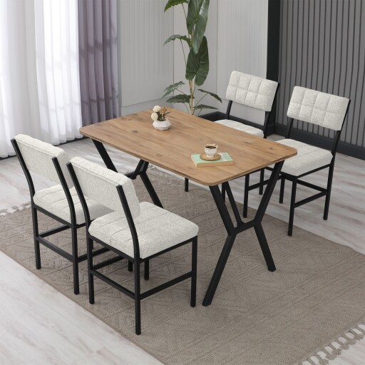Set masa extensibila si scaune, Hanah Home, Dubai, Crema/Nuca