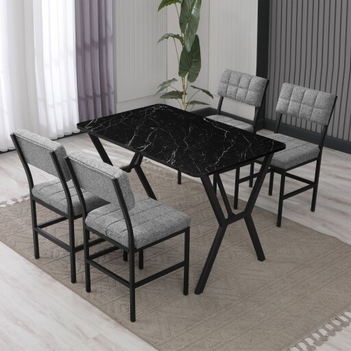 Set masa extensibila si scaune, Hanah Home, Dubai, Gri/Negru