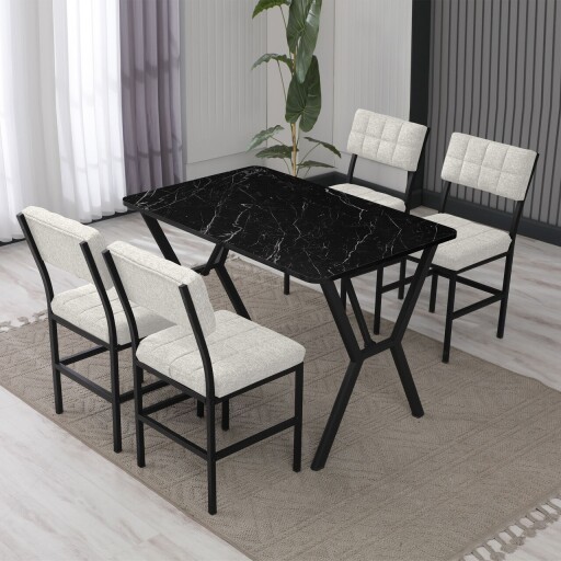 Set masa extensibila si scaune, Hanah Home, Dubai, Crem/Negru
