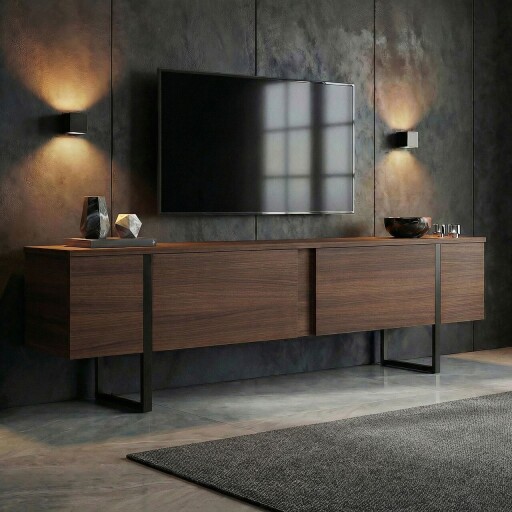 Comoda TV, Nordure, Onera, 180x50x30 cm, Nuc / Negru