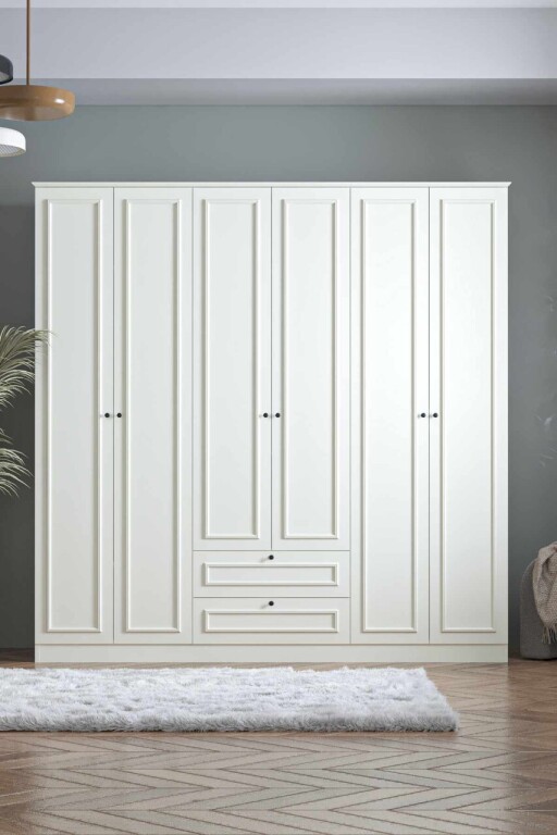 Dulap pentru haine, Hanah Home, Mira 6 210, 209x210x54 cm, Alb