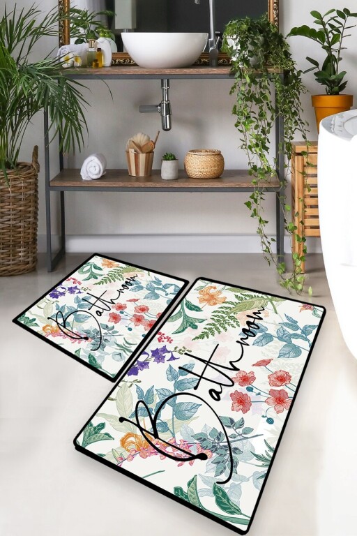 Set covorase de baie, L'essentiel Maison, Green In Flower, Multicolor