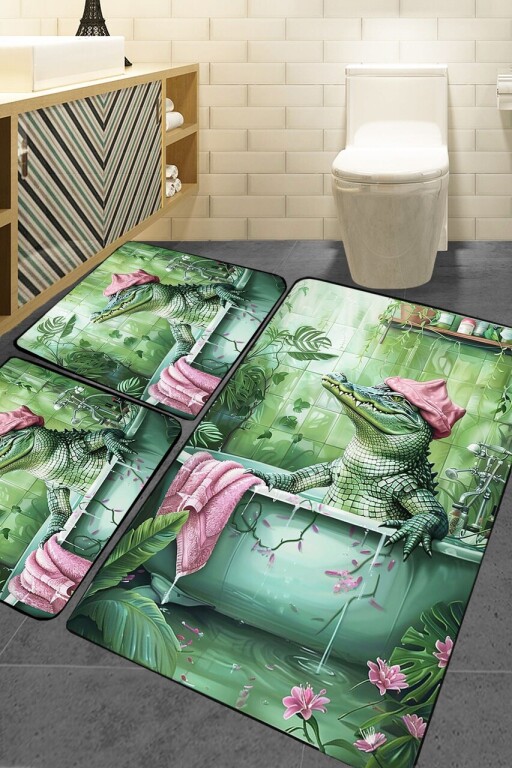 Set covorase de baie, L'essentiel Maison, Crocodile, Verde