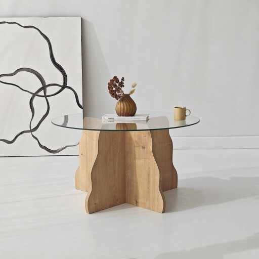 Masuta de cafea, Hanah Home, Butterfly, 75x40x75 cm, Stejar Safir / Transparent
