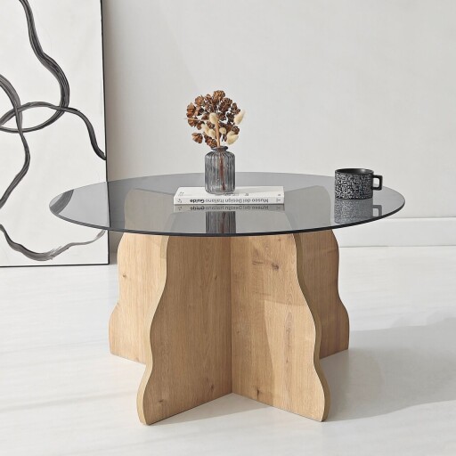 Masuta de cafea, Hanah Home, Butterfly, 75x40x75 cm, Stejar Safir / Fume