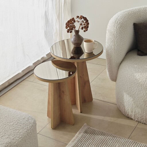 Set masute 2 piese, Hanah Home, Luna 2, Bronz / Stejar Safir