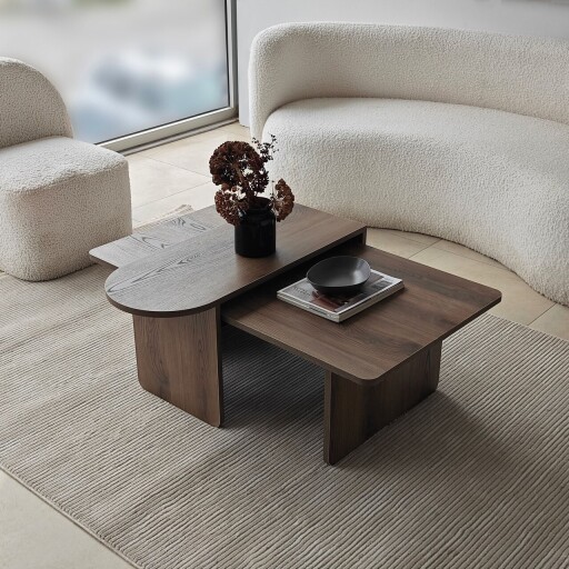 Set masute de cafea, Hanah Home, Paris, Bronz / Nuc