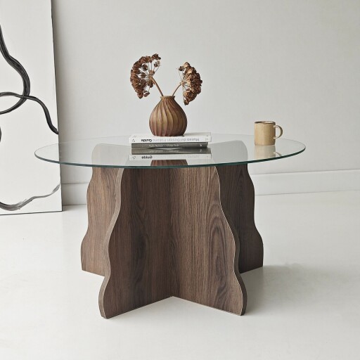 Masuta de cafea, Hanah Home, Butterfly, 75x40x75 cm, Nuc / Transparent