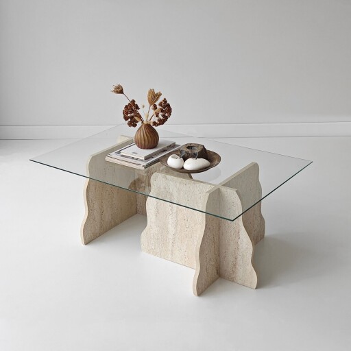 Masuta de cafea, Hanah Home, Canyon, 105x40x65 cm, Travertin / Transparent