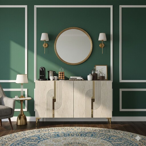Consola, Hanah Home, Meyra 120, 120x75x32 cm, Alb / Travertin / Auriu