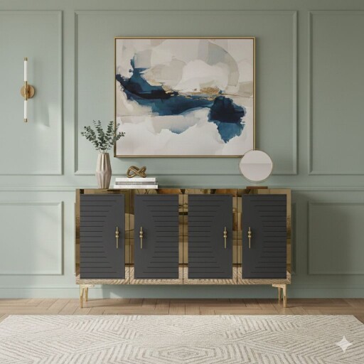 Consola, Hanah Home, Tuna 120, 120x75x32 cm, Antracit / Aur