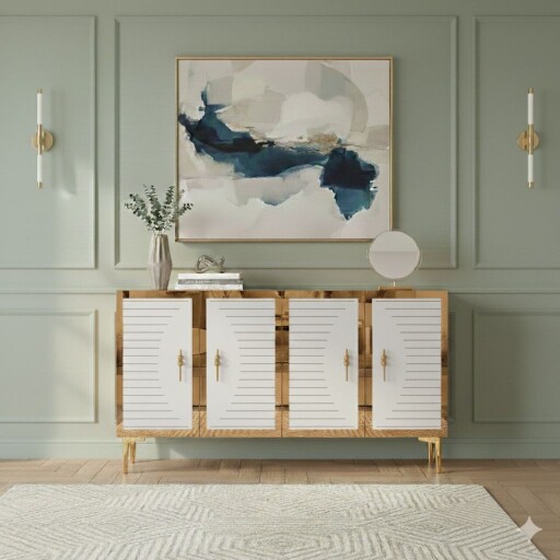 Consola, Hanah Home, Tuna 120, 120x75x32 cm, Alb/Auriu