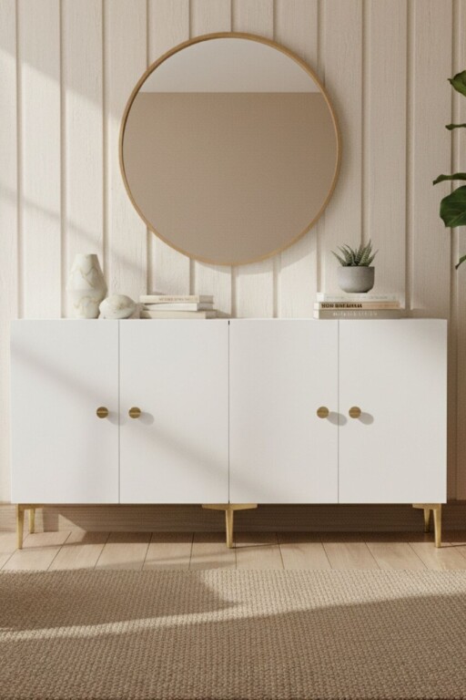 Consola, Hanah Home, Simple 150, 150x75x32 cm, Alb/Auriu