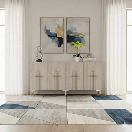 Consola, Hanah Home, Ida 150, 150x75x32 cm, White / Travertine / Gold