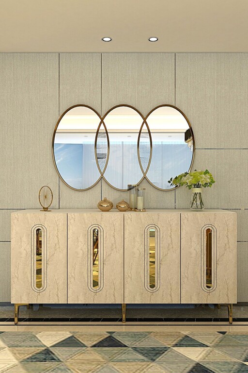 Consola, Hanah Home, Rany 150, 150x75x32 cm, White / Travertine / Gold