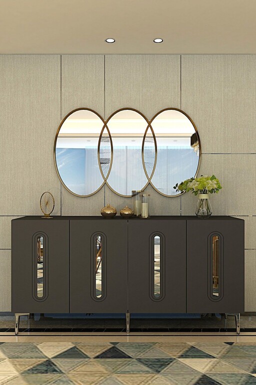 Consola, Hanah Home, Rany 150, 150x75x32 cm, Antracit / Argintiu