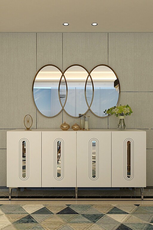 Consola, Hanah Home, Rany 150, 150x75x32 cm, Alb / Argintiu
