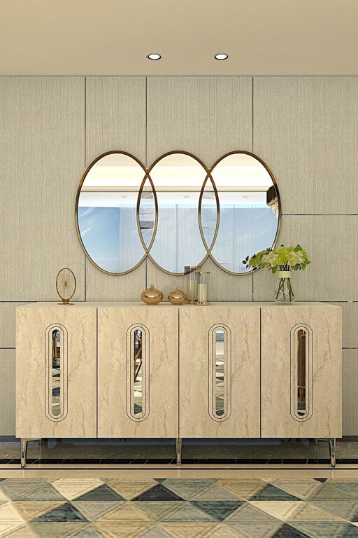 Consola, Hanah Home, Rany 150, 150x75x32 cm, White / Travertine / Silver