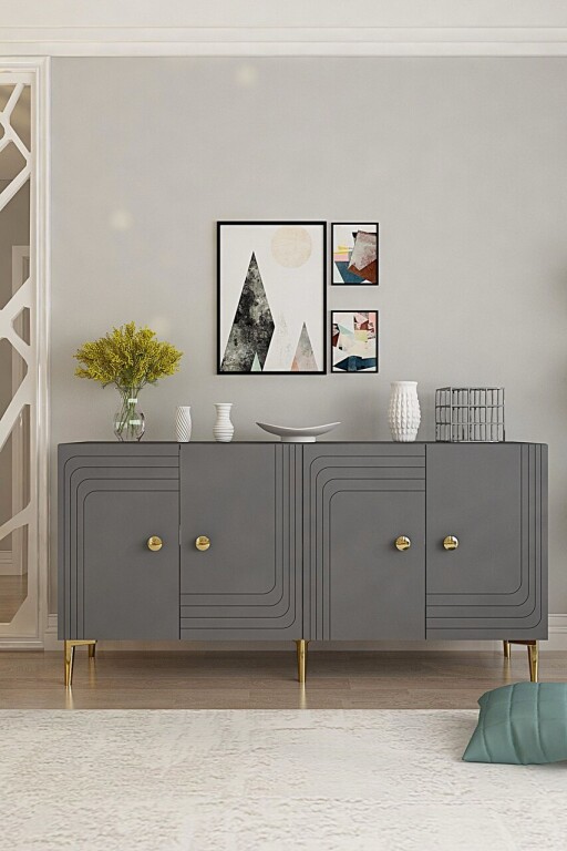 Consola, Hanah Home, Lessi 150, 150x75x32 cm, Antracit / Aur