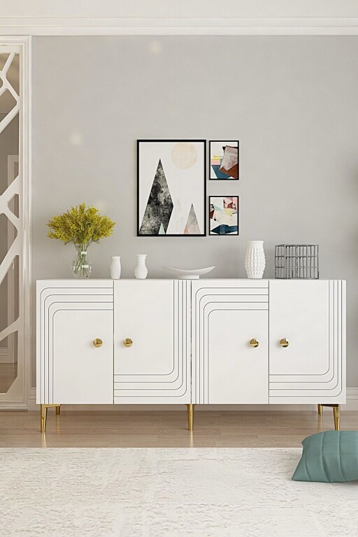 Consola, Hanah Home, Lessi 150, 150x75x32 cm, Alb/Auriu