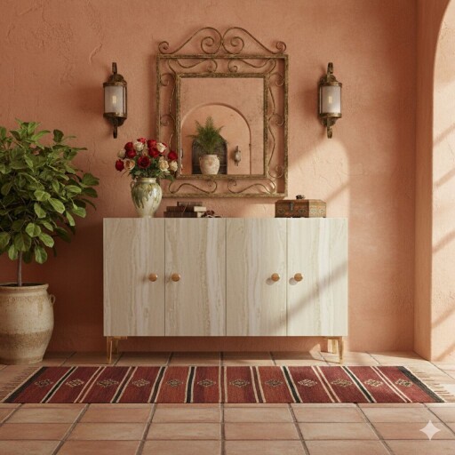 Consola, Hanah Home, Simple 120, 120x75x32 cm, Alb / Travertin