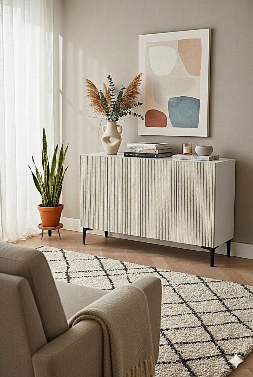 Consola, Hanah Home, Zeynep 120, 120x79x32 cm, Alb / Travertin