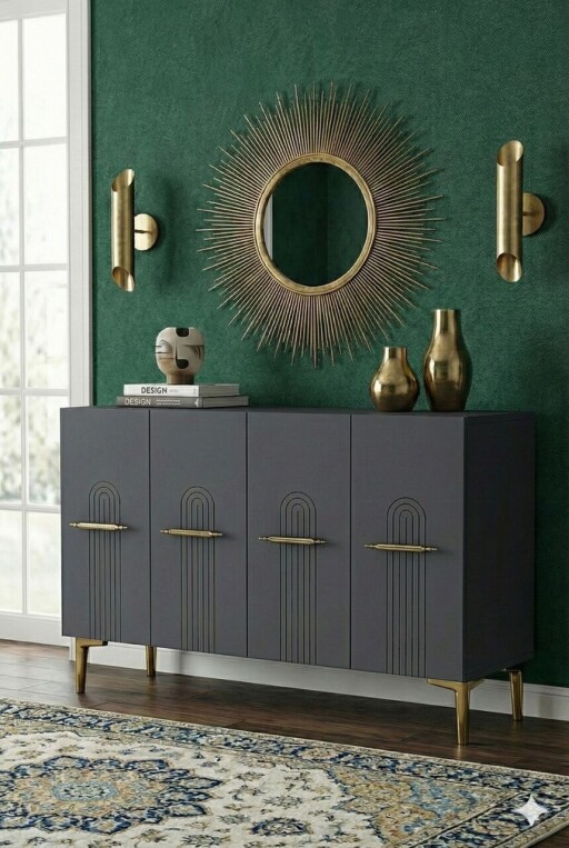 Consola, Hanah Home, Ida 120, 120x79x32 cm, Antracit / Aur