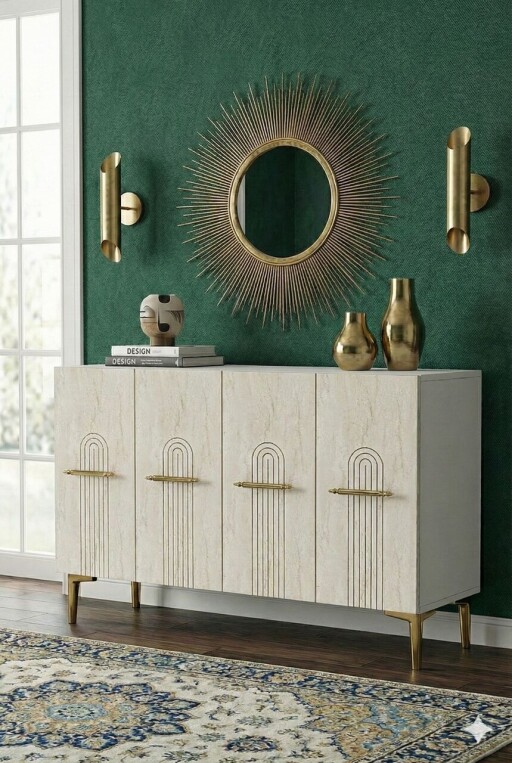 Consola, Hanah Home, Ida 120, 120x79x32 cm, White / Travertine / Gold