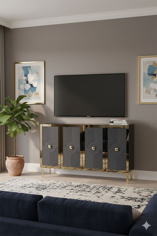 Consola, Hanah Home, Pega 120, 120x79x32 cm, Antracit / Aur