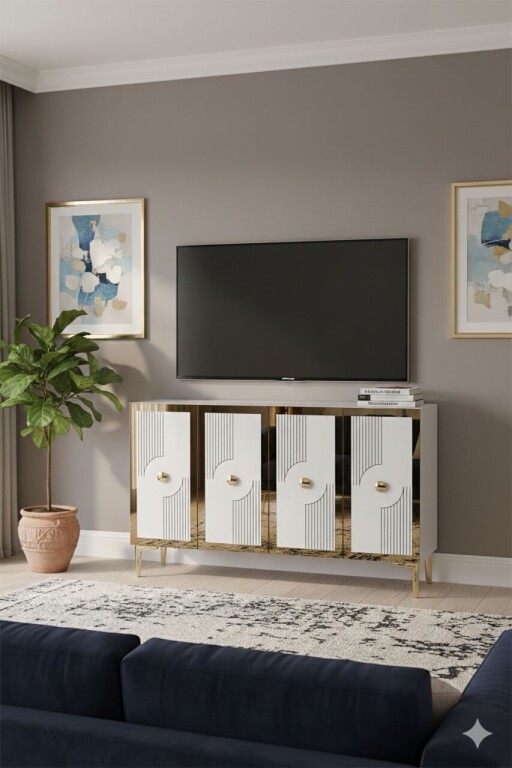 Consola, Hanah Home, Pega 120, 120x79x32 cm, Alb/Auriu