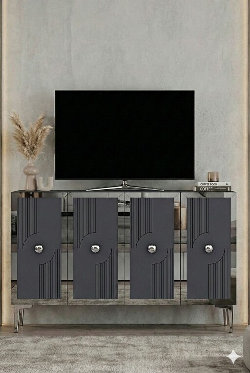 Consola, Hanah Home, Pega 120, 120x79x32 cm, Antracit / Argintiu