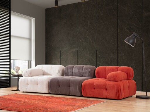 Canapea 3 locuri, Atelier del Sofa, 560ARE1826, Roșu / Alb / Gri