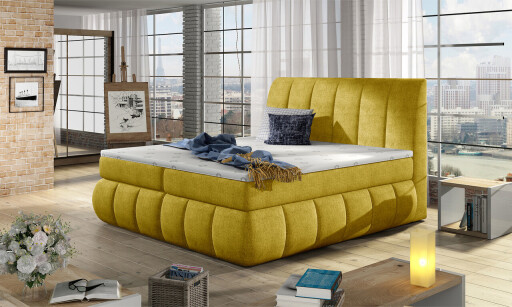 Pat tapitat cu lada depozitare, 180x200 cm, ELTAP, BVI-32-1.8, Vincenzo, lemn/poliester, galben