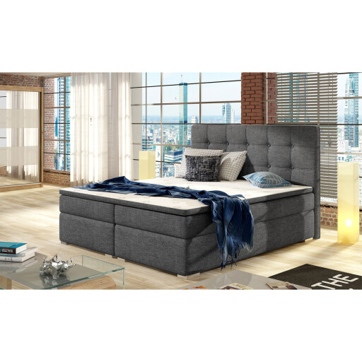 Pat boxspring tapitat, 180x200 cm, ELTAP, 01-1.8, Inez, lemn/poliester, gri inchis