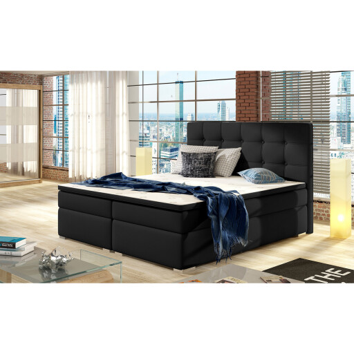 Pat boxspring tapitat, 180x200 cm, ELTAP, 04-1.8, Inez, lemn/poliester, negru