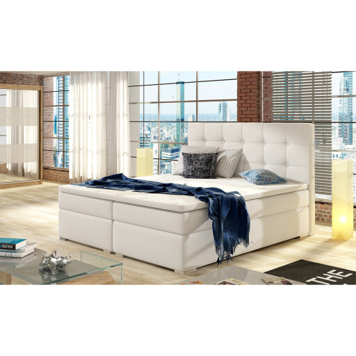 Pat boxspring tapitat, 160x200 cm, ELTAP, 05-1.6, Inez, lemn/poliester, alb